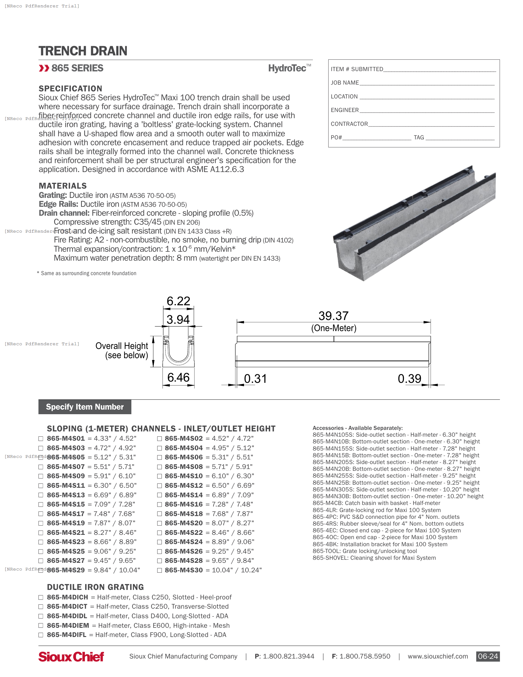 865 SERIES - HYDROTEC MAXI 100 SLOPING - SPEC SHEET.PDF Specification Document